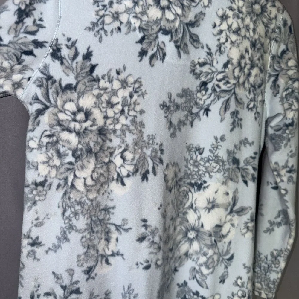 Miss Elaine Classic Blue Fleece Nightgown M  Super Soft Floral Polyester Pullove